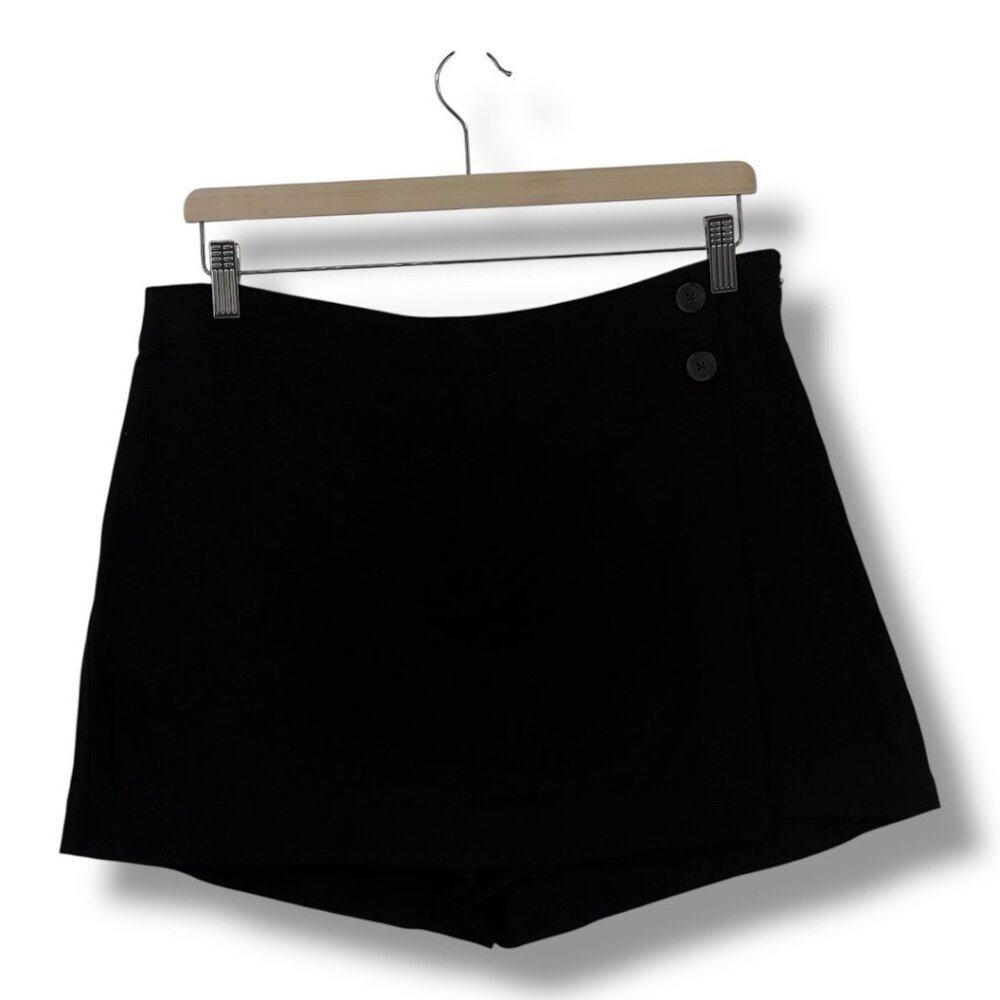 Loft Outlet Linen Blend Button Front Skort Black Petite Medium MP